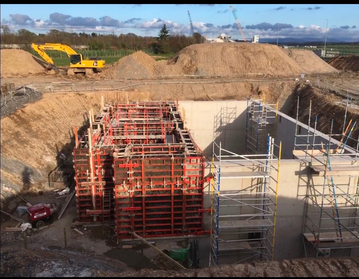 Formwork and scaffolding on construction site